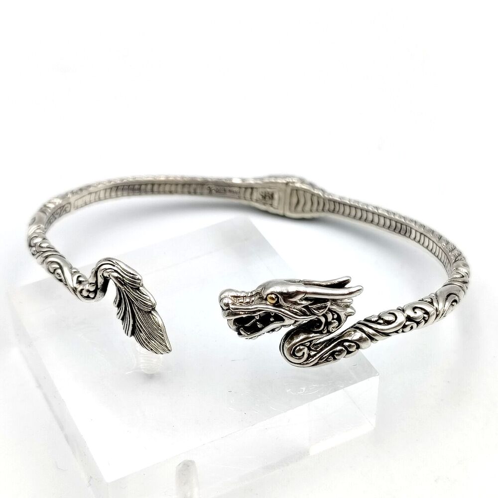 Samuel B. Behnam Sterling Silver 925 18K Gold Accent Dragon Bangle/Cuff Bracelet